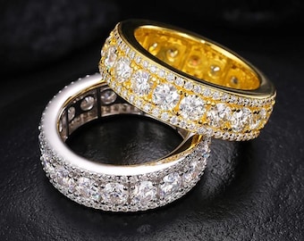 Three Tone Moissanite Eternity Band For Women, Moissanite Full Eternity band For Men, Trendy Stacking Band, Statement Stacking Band Rings