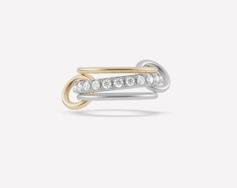 14K Solid Gold CZ Connector Ring, Multi Band