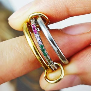 SPINELLI KILCOLLIN Ring, 18k Gold Plated Handmade Multi Gemstone CZ Eternity Multi Band Ring, Interlocking Band, Statement Ring Wedding Ring