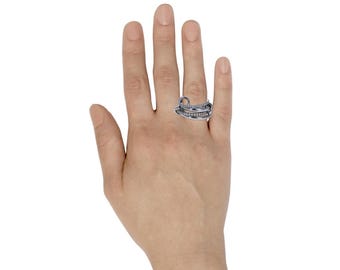 925 Sterling Silver 2 Moissanite CZ Eternity band With 2 Plain Ring With Multi Connector Ring For Women, Stacking Statement Handmade Ring