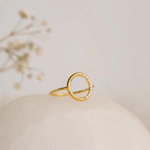 Pave Moissanite Circle Ring, Open Eternity Ring, Dainty Gold Plated Ring, 925 Sterling Silver Rings, Moissanite Jewelry Gift for Women