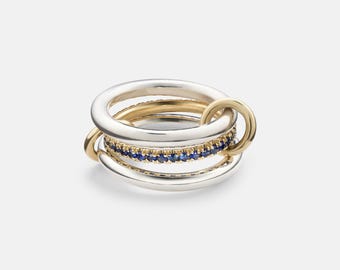 Anillo de eternidad multibanda con zafiro azul y circonita cúbica, anillo SPINELLI KILCOLLIN, banda chapada en oro de 18 k, banda entrelazada, anillo llamativo, anillo de bodas