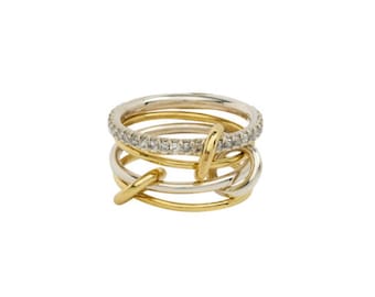 SPINELLI KILCOLLIN Ring, 18k Gold Filled Moissanite Eternity Multi Band Ring, Two Tone Gold Plated Four Band, Interlocking Connectors Bands