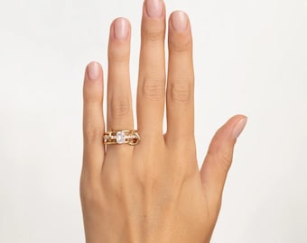 SPINELLI KILCOLLIN Ring, 18k Gold Plated Moissanite Solitaire Full Eternity Multi Band Ring, Interlocking Band, Statement Ring, Wedding Ring