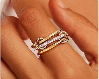 Anillo SPINELLI KILCOLLIN con moissanitas entrelazadas y baño de oro de 14k, anillo llamativo, conjunto de tres anillos con conector entrelazado para ella