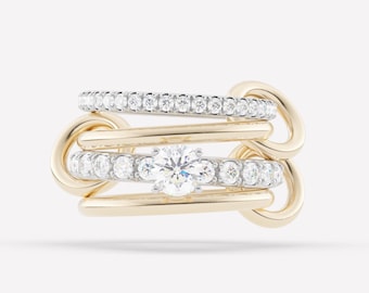 SPINELLI KILCOLLIN 5mm Round Cut Moissanite CZ Solitaire Ring With Both Side Moissanite Accent Eternity band, Four Multi Link Connector Band
