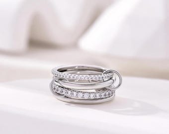SPINELLI KILCOLLIN band, Moissanite Two Eternity Ring Multi Band , Eternity Interlocking band, Wedding  Statement Ring, Silver Stacking Band