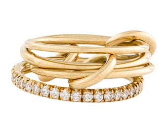 14k Gold Plated Interlocking Band Ring, Moissanite Eternity Band, Handmade Prong Set Four Stacking Band, Multi Connector Stackable Band Ring