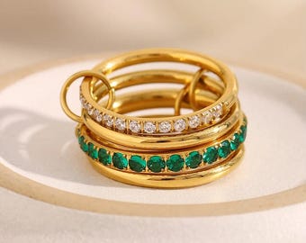 18k Gold Plated Moissanite Emerald CZ Eternity Half Multi Band Ring, Interlocking Band, Statement Ring, Wedding Ring SPINELLI KILCOLLIN Ring