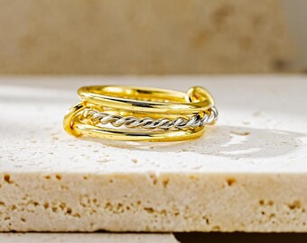 Anillo SPINELLI KILCOLLIN, anillo de bodas liso de plata maciza 925, anillo cruzado bañado en oro de 18 k, anillo de compromiso, anillo apilable, anillo llamativo.