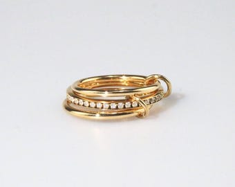 18k Gold Plated New Moissanite Prong Set Eternity band With Two Plain Ring Multi Link Connectors Band For Women, SPINELLI KILCOLLIN Ring