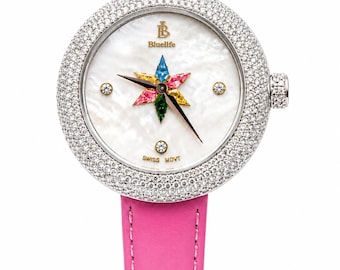 Moissanite Iced Out Watch for Men | Lab Diamond Watch | Mother of Pearl Dial | Swiss Movement Luxury Watch Gift for Him