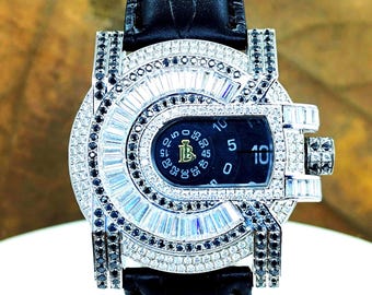 Moissanite Watch for Men | Iced Out Diamond Watch | 925 Sterling Silver Watch | Sapphire Glass Luxury Watch | Hip Hop Bling Gift for Him