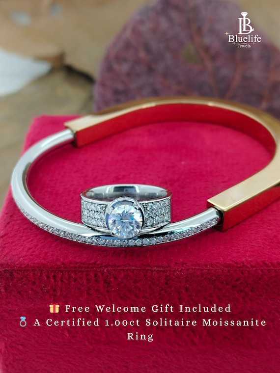 Two-Tone U-Lock Bracelet for Women | Moissanite, Lab-Grown or Natural Diamond | Hypoallergenic Steel | Modern Minimalist Gift