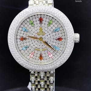 Lab Grown Diamond Watch: Swiss Steel, Multi-Color Kite Cut Diamonds
