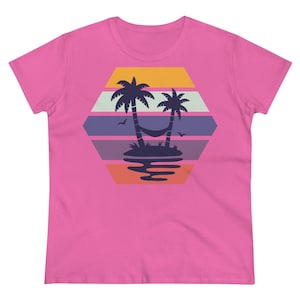 Retro Palm Tree Women&#39;s Midweight Cotton Tee