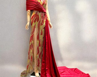 Vestido de noche con piedras preciosas bordadas a mano