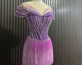 Vestido de noche con cuentas hecho a mano, hecho a pedido para modificarlo como se desee.