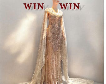 Vestido de noche con piedras preciosas bordadas a mano