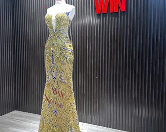 Vestido de noche de cuentas de alta gama hecho a mano