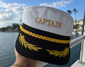 Aangepaste kapiteinshoed, gepersonaliseerde geborduurde naamhoed, nautische boothoed, vrijgezellin kapiteinshoed, aangepaste vaderhoed, gepersonaliseerd cadeau