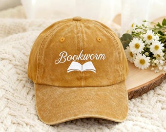 Personlig bokmalhatt, broderade hattar för bokälskare, bokälskande basebollkeps, läslärargåva, bibliotekarie vintage pappahatt, bokklubbshatt