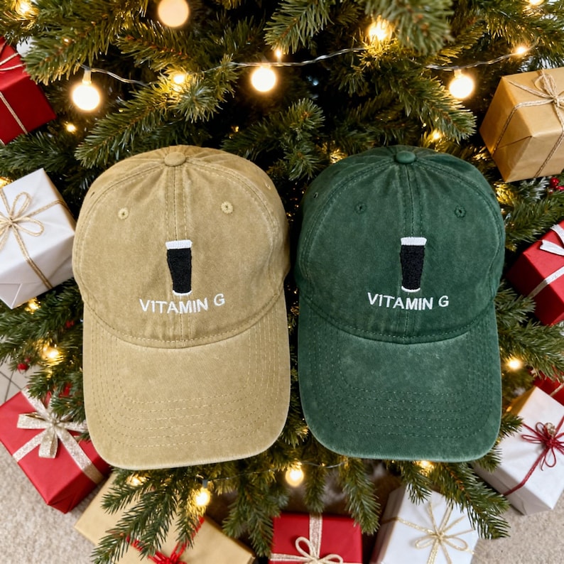 Anpassade vitamin G-basebollkepsar, vintage bomull unisex truckerkeps, justerbar ölstout-älskare, irländskinspirerad hatt, Guinness pappahatt bild 1