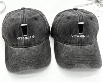 Vitamin G Embroidered Hat, Washed Cotton Dad Cap, Vintage Adjustable Baseball Hat, Irish Guinness Beer Stout Lover Gift, Personalised Gifts