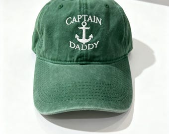 Custom Captain Hat with Anchor, Embroidered CAPTAIN Baseball Cap, Personalized Sailing Boat Name Hat, Vintage Dad Hat, Nautical Gift for Him