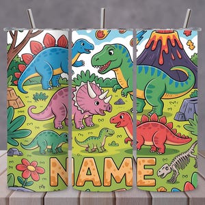 Opakowanie na kubek z dinozaurem PNG | Spersonalizowany, wąski kubek o pojemności 20 uncji | Dodaj własne imię, bezszwowe opakowanie sublimacyjne | Natychmiastowe pobranie cyfrowe