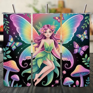 3D Tinkerbell Tumbler Wrap PNG, Neon Fairy Princess Sublimation Design, 20oz Skinny Straight & Tapered Tumbler, Colorful Digital Download