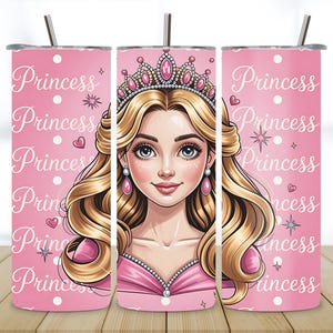 Blonde Princess Doll Sippy Cup Wrap PNG | 12oz Kids Flip Top Tumbler Sublimation Design | Pink Girl Tumbler Wrap | Straight PNG Digital Down