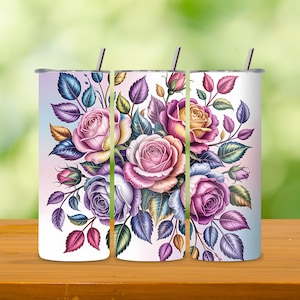 3D Pink Roses Tumbler Wrap PNG Floral 20oz Skinny Sublimation Design Straight & Tapered Tumbler Wrap Romantic Flower Cup Digital Download