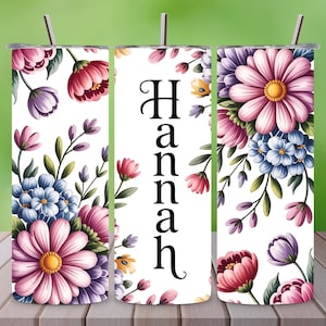 Fügen Sie Ihren Text hinzu Floral Tumbler Wrap PNG, 20 Unzen Skinny Tumbler Sublimationsdesign, benutzerdefinierter Name Blumen Tumbler PNG, bearbeitbarer Tumble Wrap Download