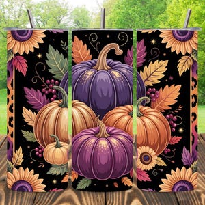 Pumpkin Tumbler Wrap PNG, Fall Floral 20oz Skinny Tumbler Sublimation Design Autumn Pumpkin Tumbler Wrap Thanksgiving Tumbler Design Digital