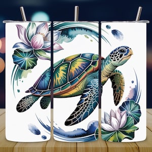 Sea Turtle Tumbler Wrap PNG, 20oz Skinny Tumbler Sublimation Design, Tropical Beach Coffee Tumbler for Summer, Digital Download