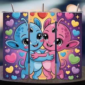 3D Lilo and Stitch Tumbler Wrap PNG, Angel Love 20oz Skinny Sublimation Design, Straight & Tapered Cute Stitch Tumbler Digital Download