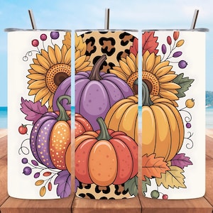 Pumpkins Fall Tumbler Wrap 20oz Skinny, Autumn Floral Pumpkin Tumbler PNG, Fall Season Sublimation Tumbler Design, Digital Download Wrap