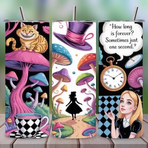 Embalagem para copo Alice no País das Maravilhas de 20 oz, design de sublimação gótica de fantasia escura, copo brilhante PNG, embalagem para copo com download digital