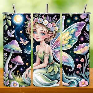 3D Tinkerbell Tumbler Wrap PNG, Cute Fairy Princess 20oz Skinny Straight & Tapered Sublimation Design, Magical Tumbler Wrap