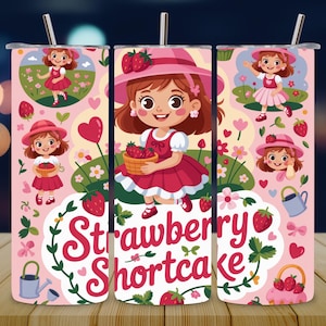 Erdbeere Charakter 20 Unzen Skinny Tumbler Wrap, niedliche Cartoon 20 Unzen Tumbler Sublimation PNG, Straight & Tapered Tumbler Design Digital Download