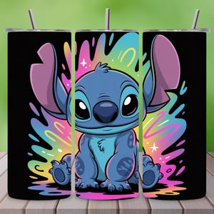 Stitch Neon Light 20oz Skinny Tumbler Wrap, Cartoon Movie Tumbler PNG, Cute Stitch Sublimation Design, Digital Download Tumbler Wrap