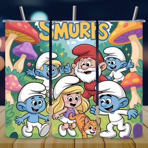 Cute Cartoon Creatures 20oz Skinny Tumbler Wrap PNG, Blue Cartoon Characters Sublimation Design, Digital Download Tumbler Template