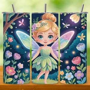 3D Tinkerbell Tumbler Wrap PNG, Cute Fairy Princess 20oz Skinny Tumbler Sublimation Design, Straight & Tapered Digital Download