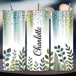 Mint Floral Tumbler Wrap PNG, 20oz Skinny Straight Sublimation Design, Silver Glitter Split Tumbler PNG, Aesthetic 9.2x8.3&quot; Tumbler Wrap