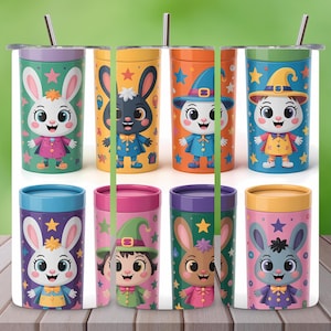 Cute La-bu-bu Tumbler Wrap PNG Bundle | 20oz Skinny Sublimation Designs | Kawaii Cartoon Cup Wraps for Kids | Digital Download Gift