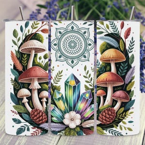 Magical Mushroom Tumbler Wrap PNG, Fantasy Forest Cottagecore 20oz Skinny Sublimation Design, Nature Aesthetic Seamless Tumbler Wrap Digital