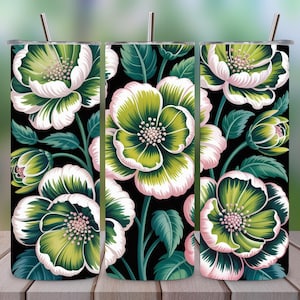 Glow in the Dark Flower Tumbler Wrap PNG | 20oz Skinny Straight Sublimation Design | Floral Tumbler Template | Best Seller Digital Download