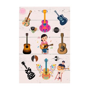 Guitar stickers, music sticker sheet, acoustic guitar decal, electric guitar sticker, music planner sticker, cute guitar stickers