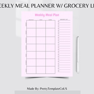 Printable Meal Planner, Wöchentliche Essenspläne, Meal Prep Planner, Lebensmittelliste, Sofort download